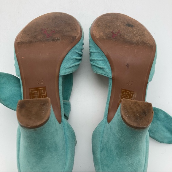 Miss L Fire Loretta Suede Peep Toe Ankle Tie Heels - Picture 8 of 11